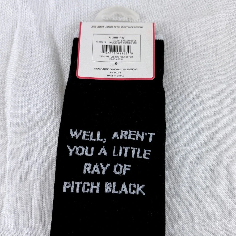 About Face Design Funatic Ray of Pitch Black Novelty Crew Socks Black One Sz NWT